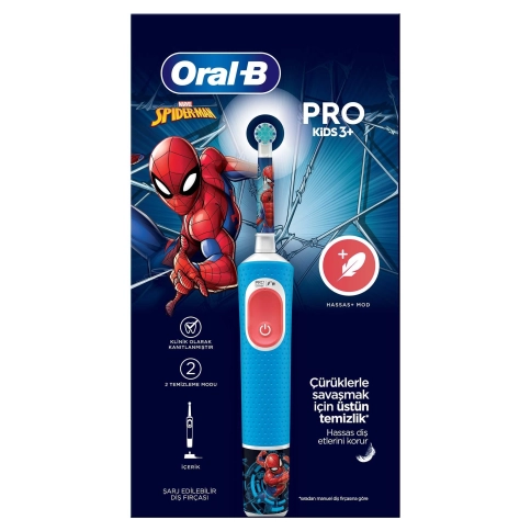 Детская электрическая зубная щеткаORAL-B Vitality Pro Kids Человек-паук 8 Детская электрическая зубная щеткаORAL-B Vitality Pro Kids Человек-паук 8