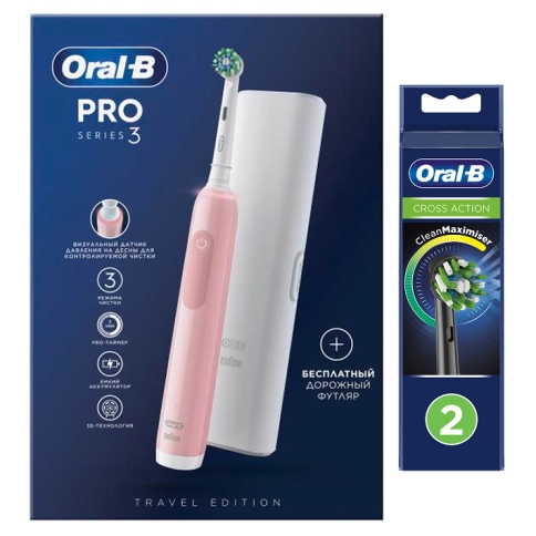 Электрическая зубная щетки Oral-B Pro 3 3500 + Насадка для эффективной чистки Oral-B CrossAction (2 шт) 22