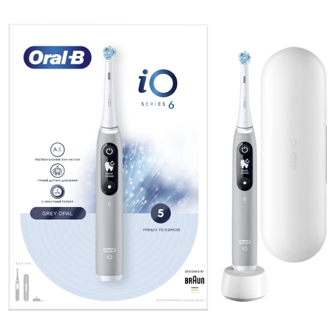 Набор электрических зубных щеток Oral-B iO 6 DUO Grey Opal и Black Lava (2шт) с насадками Ultimate Clean (8 шт) 15