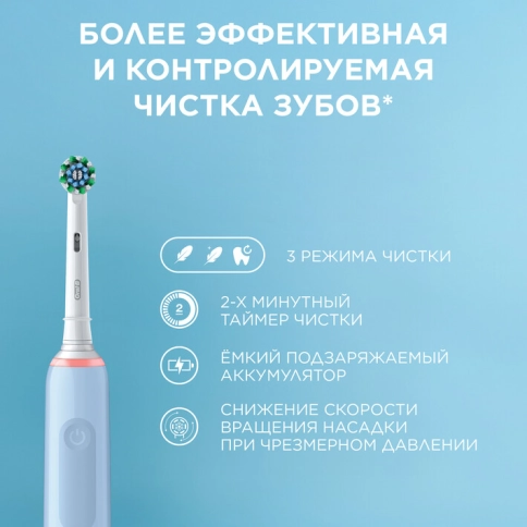 Электрическая зубная щетка Oral-B Pro 3 голубая + дорожный футляр 6