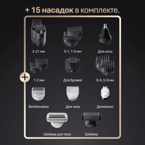 Триммер Braun AIO9500 20 в 1: для бороды волос и тела, с 15 насадками 8